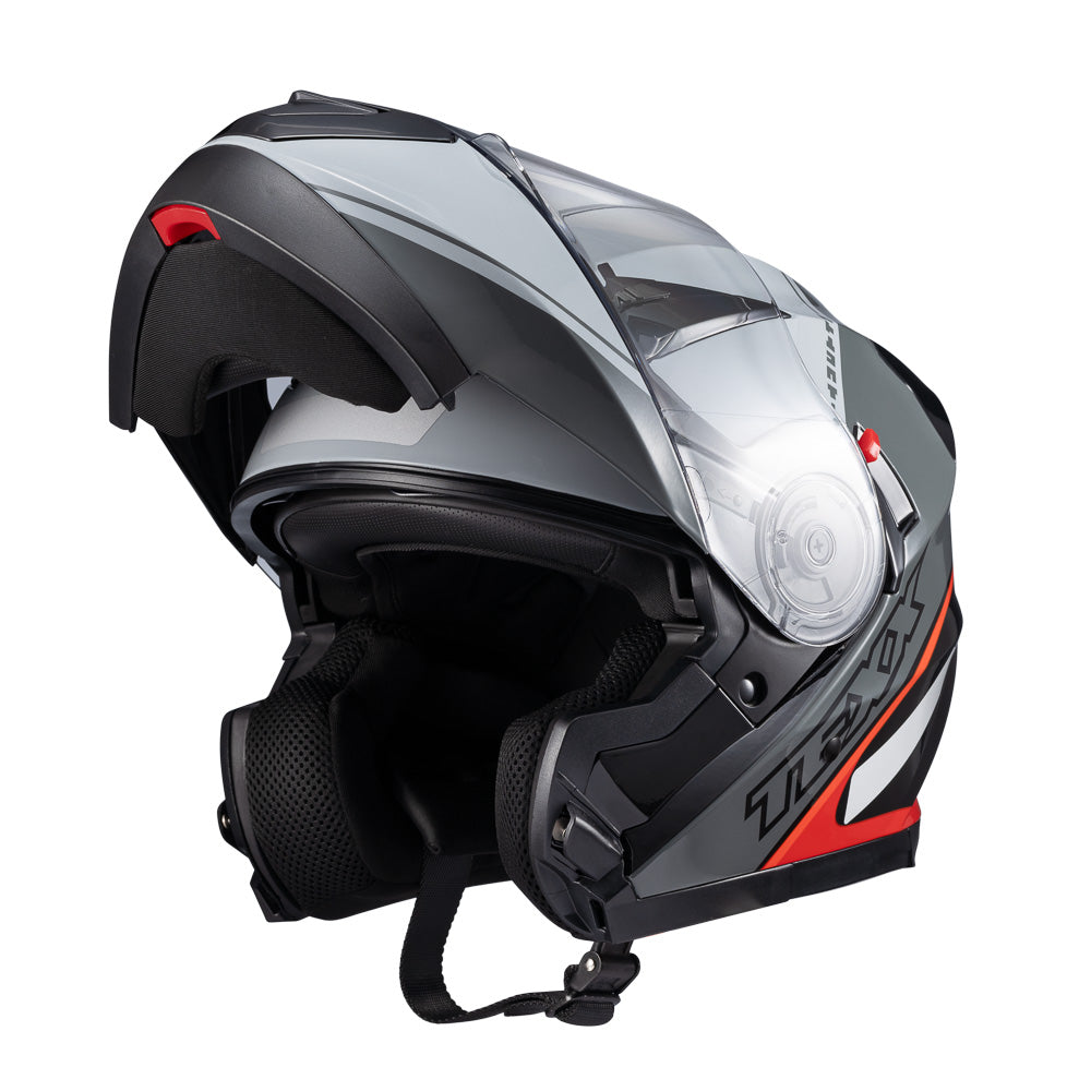 Capacete Texx Escamoteável Gladiator V3 Makan Cinza Vermelho Brilho – foto 10