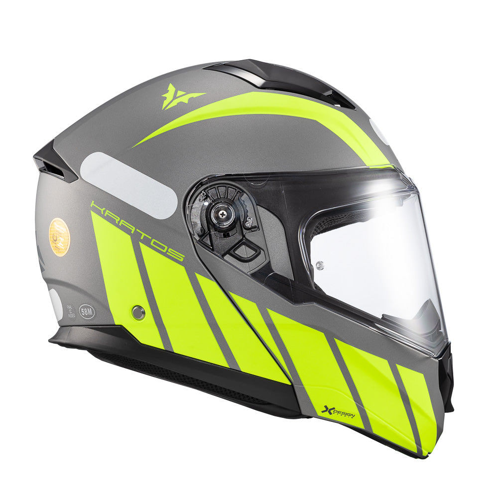 Capacete Texx Escamoteável Kratos Cyber Cinza Verde Fosco – foto 3