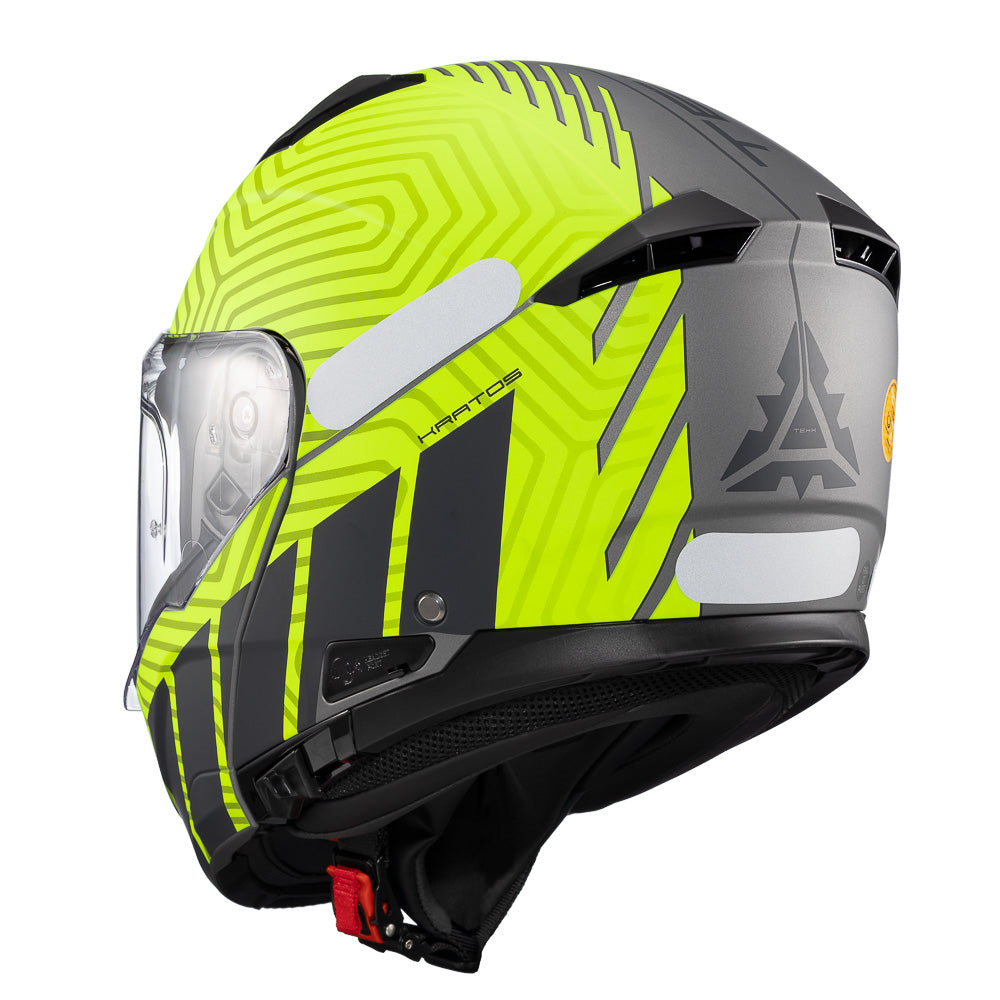 Capacete Texx Escamoteável Kratos Cyber Cinza Verde Fosco – foto 4