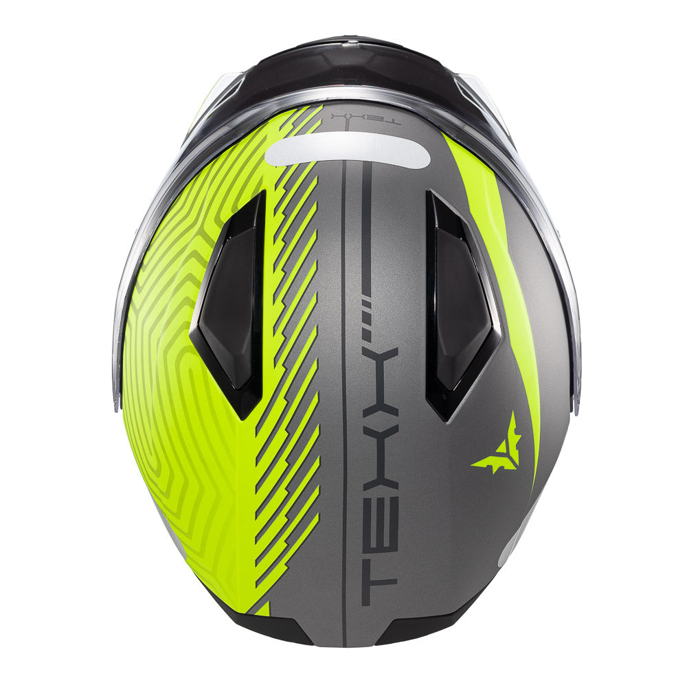 Capacete Texx Escamoteável Kratos Cyber Cinza Verde Fosco – foto 10