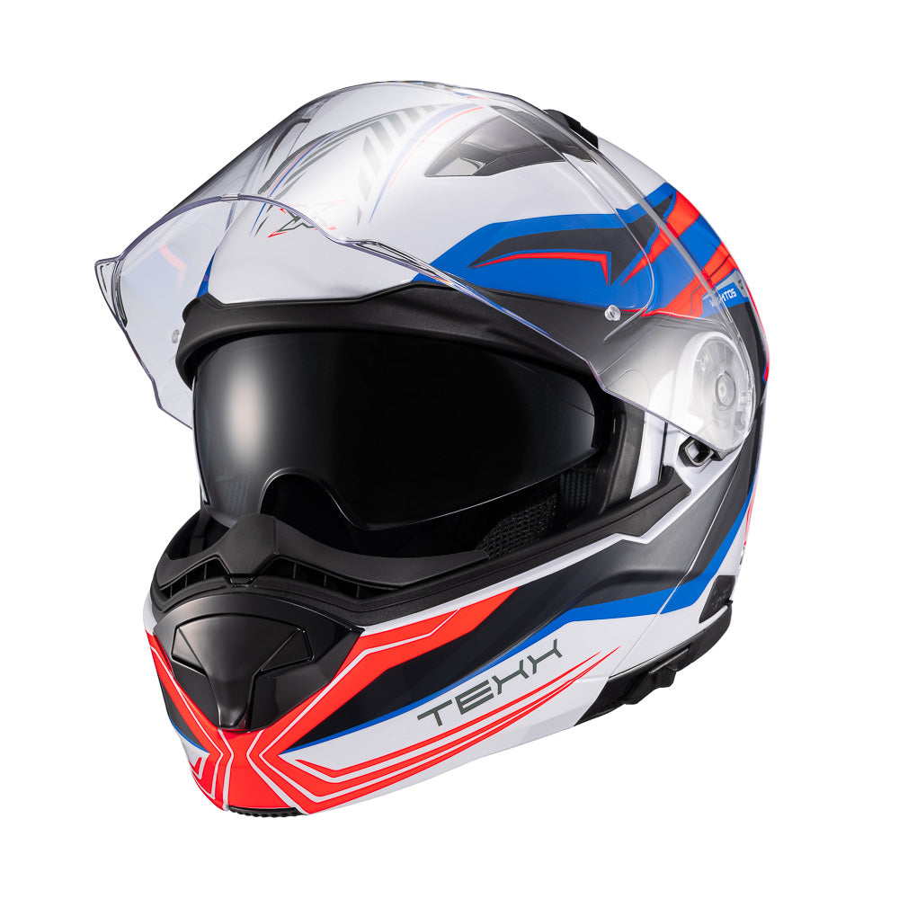 Capacete Texx Escamoteável Kratos Nomade Branco Azul Vermelho Brilho – foto 6