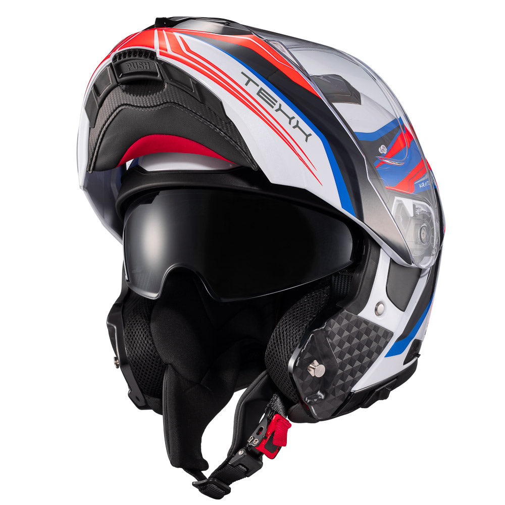 Capacete Texx Escamoteável Kratos Nomade Branco Azul Vermelho Brilho – foto 7