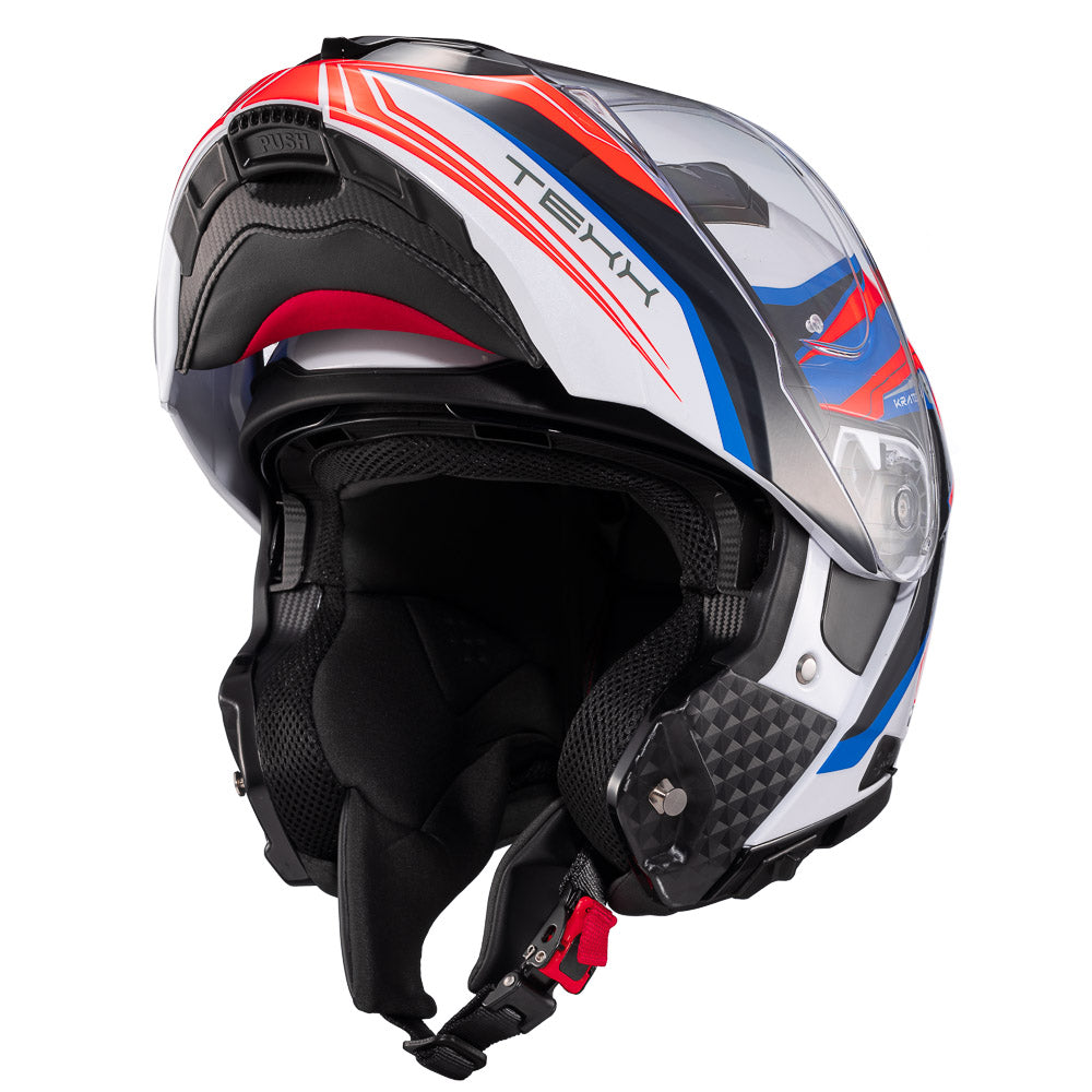 Capacete Texx Escamoteável Kratos Nomade Branco Azul Vermelho Brilho – foto 8