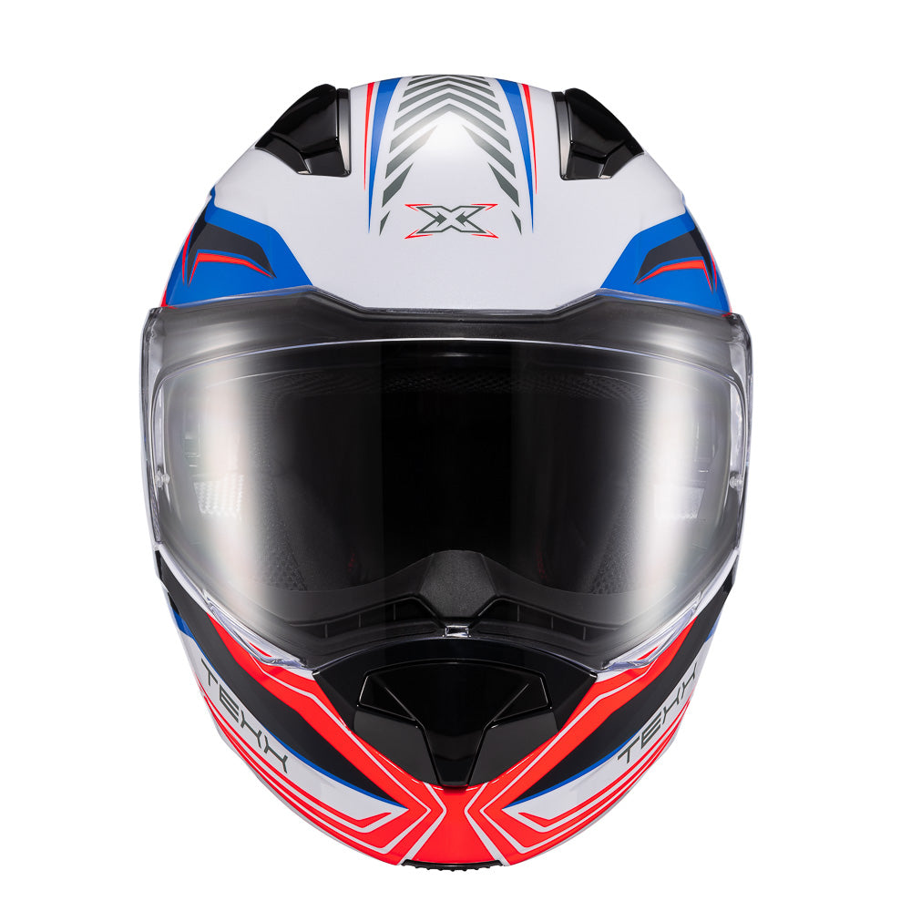 Capacete Texx Escamoteável Kratos Nomade Branco Azul Vermelho Brilho