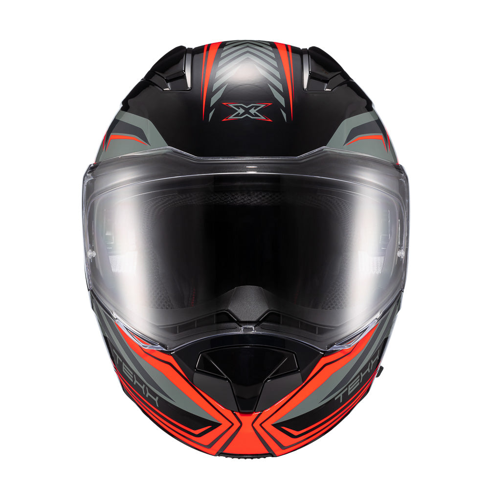 Capacete Texx Escamoteável Kratos Nomade Preto Vermelho Cinza Brilho – foto 1