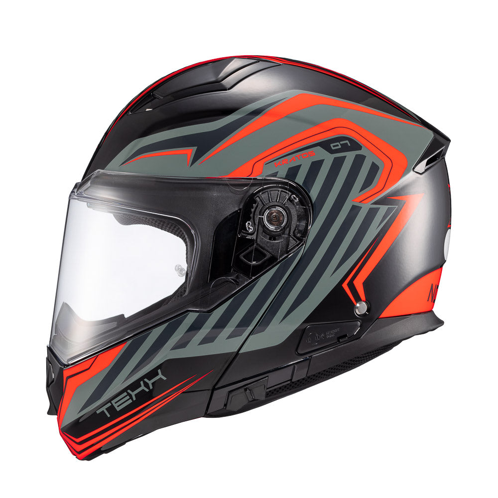 Capacete Texx Escamoteável Kratos Nomade Preto Vermelho Cinza Brilho – foto 2