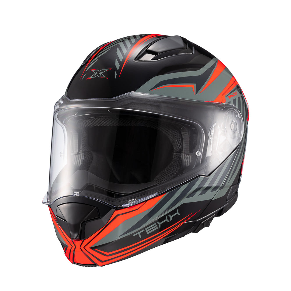 Capacete Texx Escamoteável Kratos Nomade Preto Vermelho Cinza Brilho – foto 5