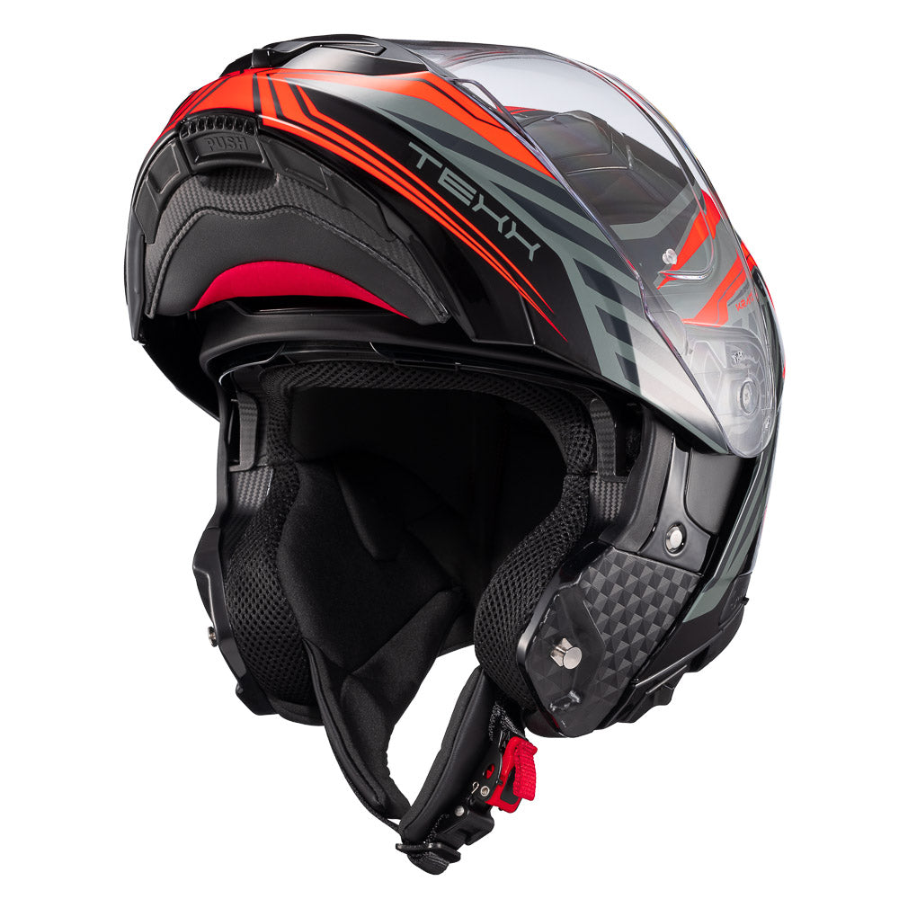 Capacete Texx Escamoteável Kratos Nomade Preto Vermelho Cinza Brilho – foto 8