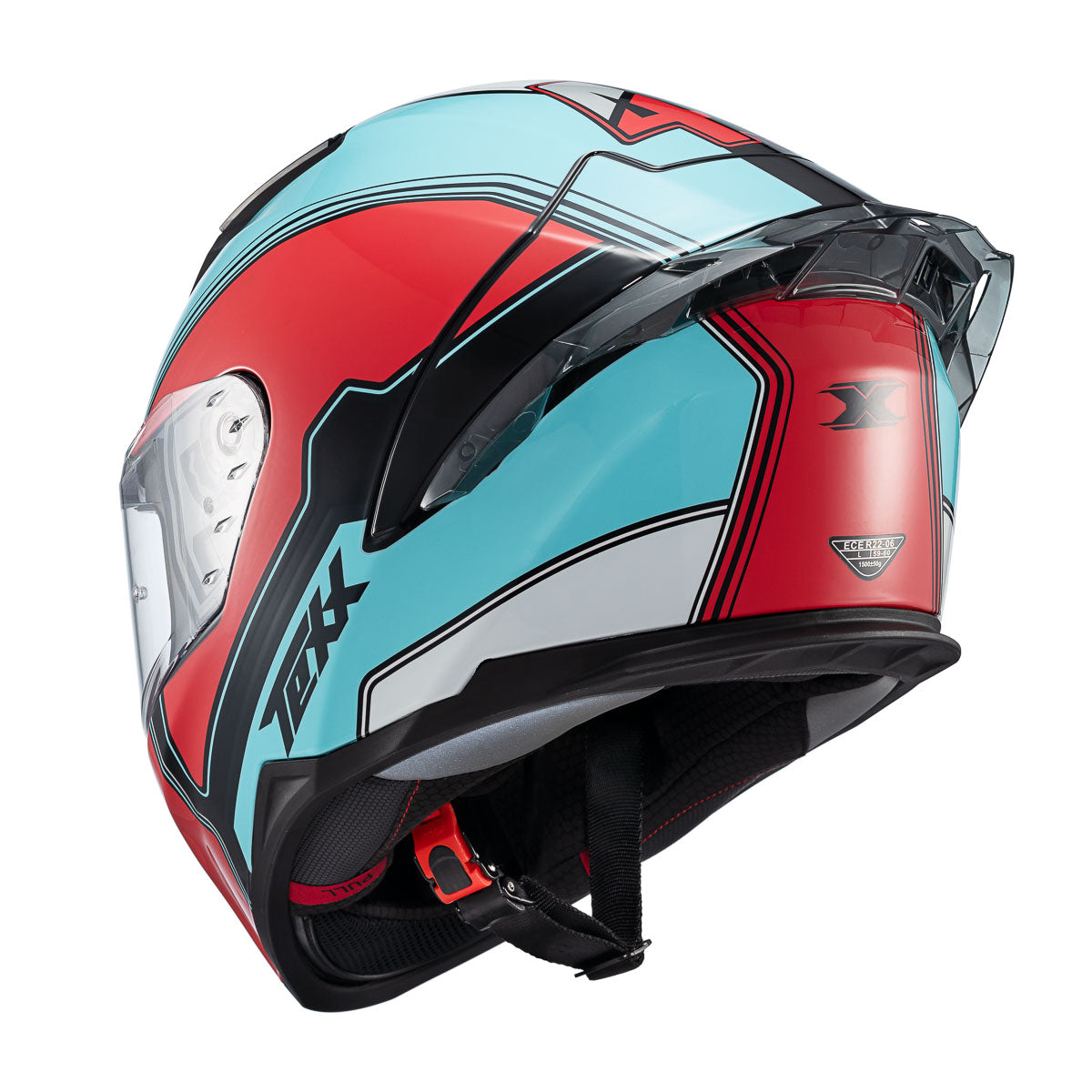 Capacete Texx Fecha Raptor Hornet Azul Vermelho Branco Brilho – foto 3