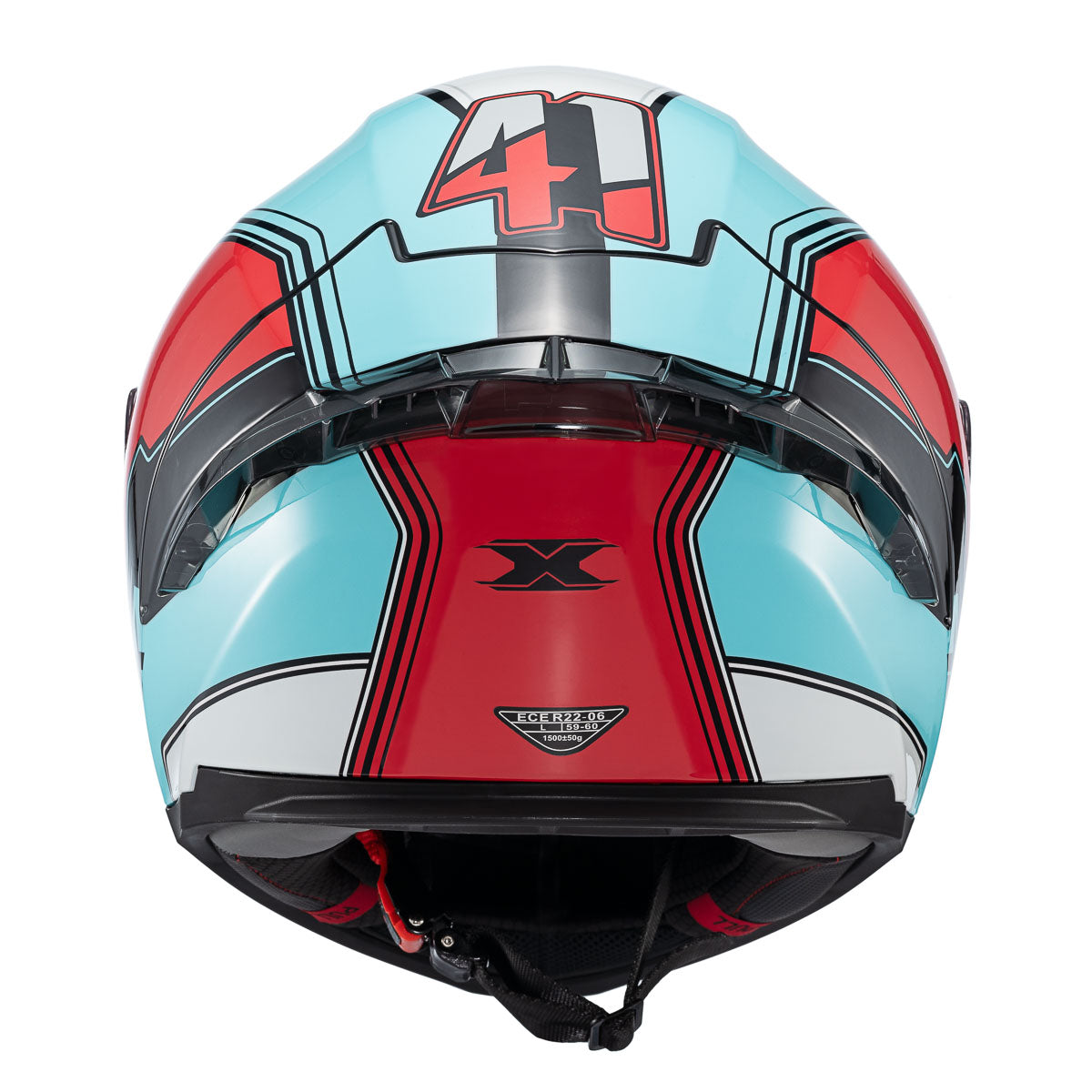 Capacete Texx Fecha Raptor Hornet Azul Vermelho Branco Brilho – foto 4