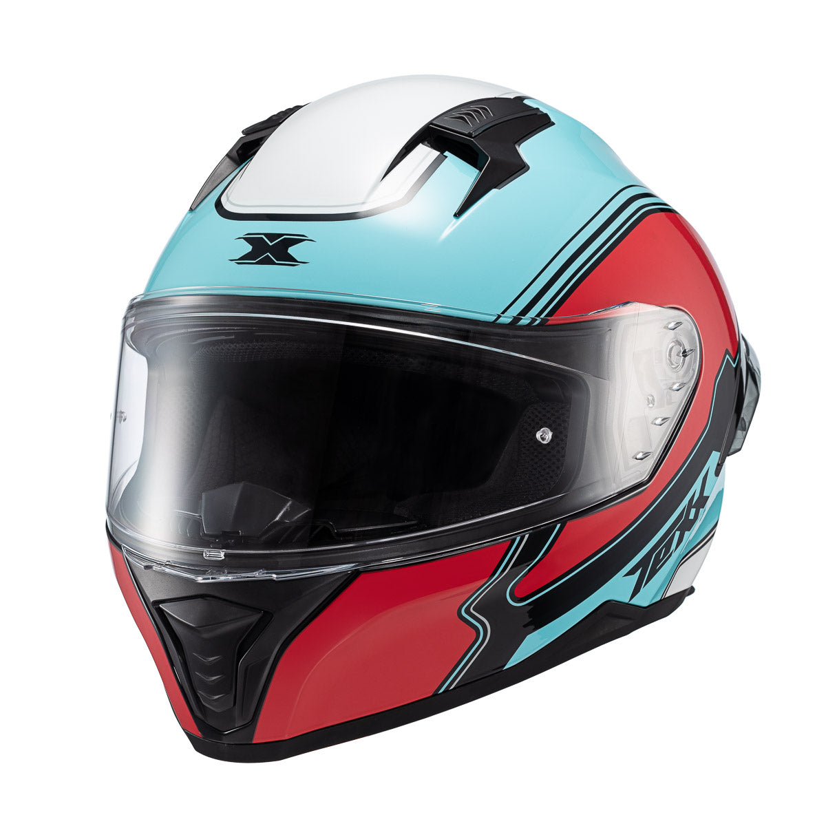 Capacete Texx Fecha Raptor Hornet Azul Vermelho Branco Brilho – foto 5