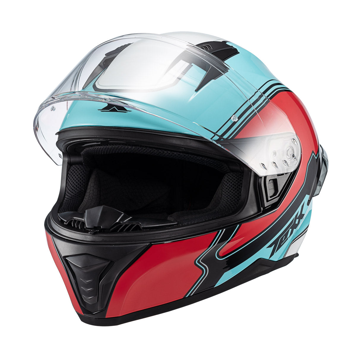 Capacete Texx Fecha Raptor Hornet Azul Vermelho Branco Brilho – foto 6