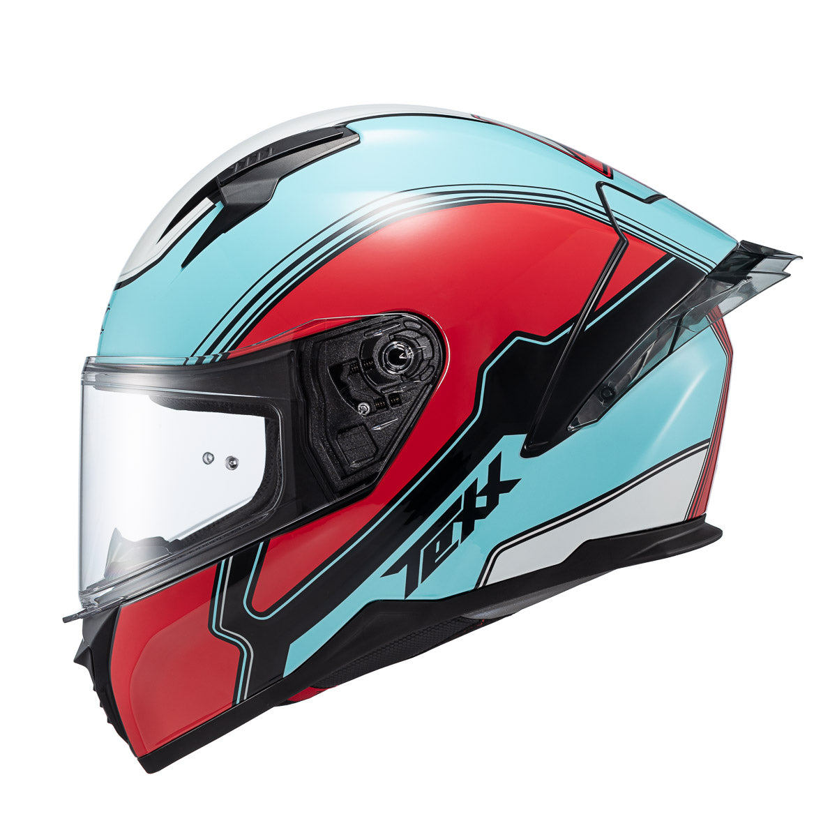 Capacete Texx Fecha Raptor Hornet Azul Vermelho Branco Brilho – foto 9