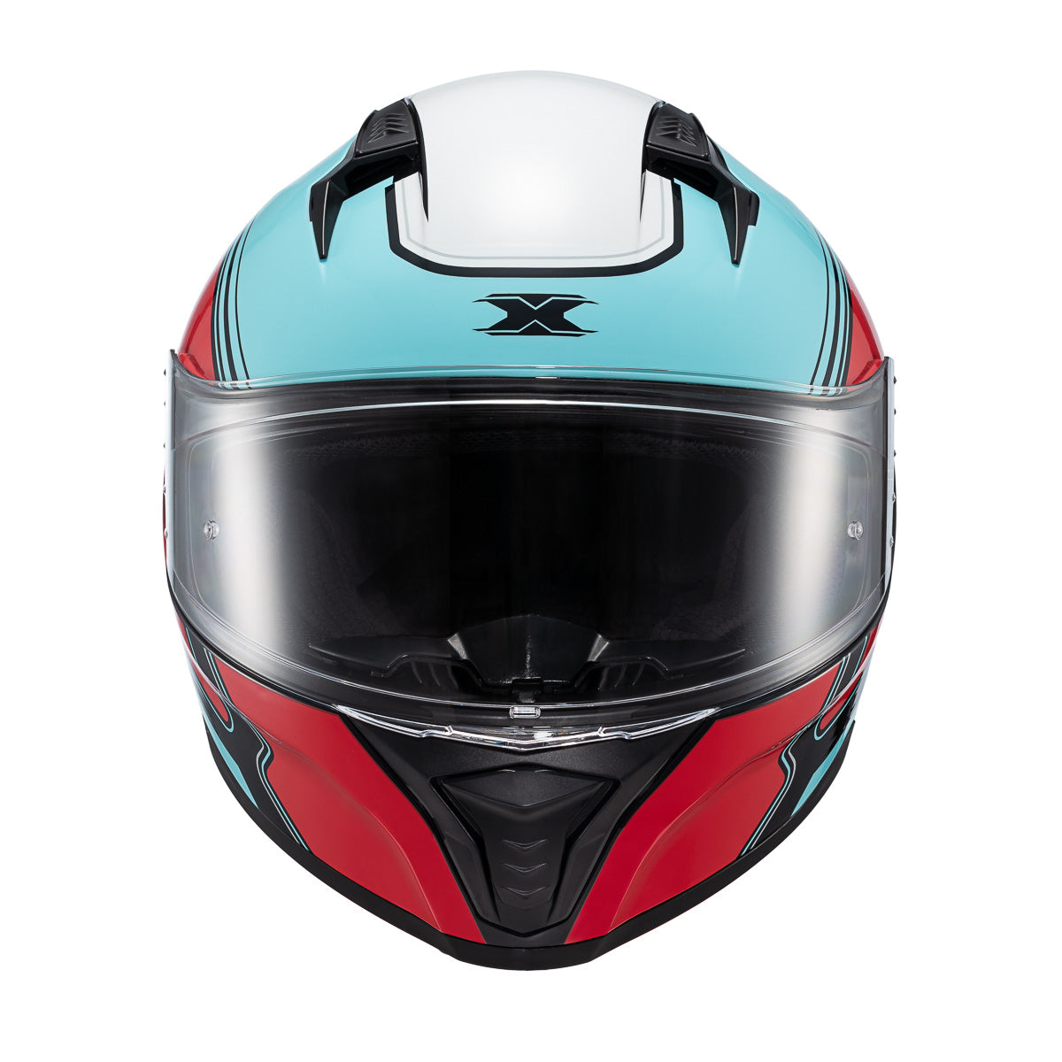 Capacete Texx Fecha Raptor Hornet Azul Vermelho Branco Brilho