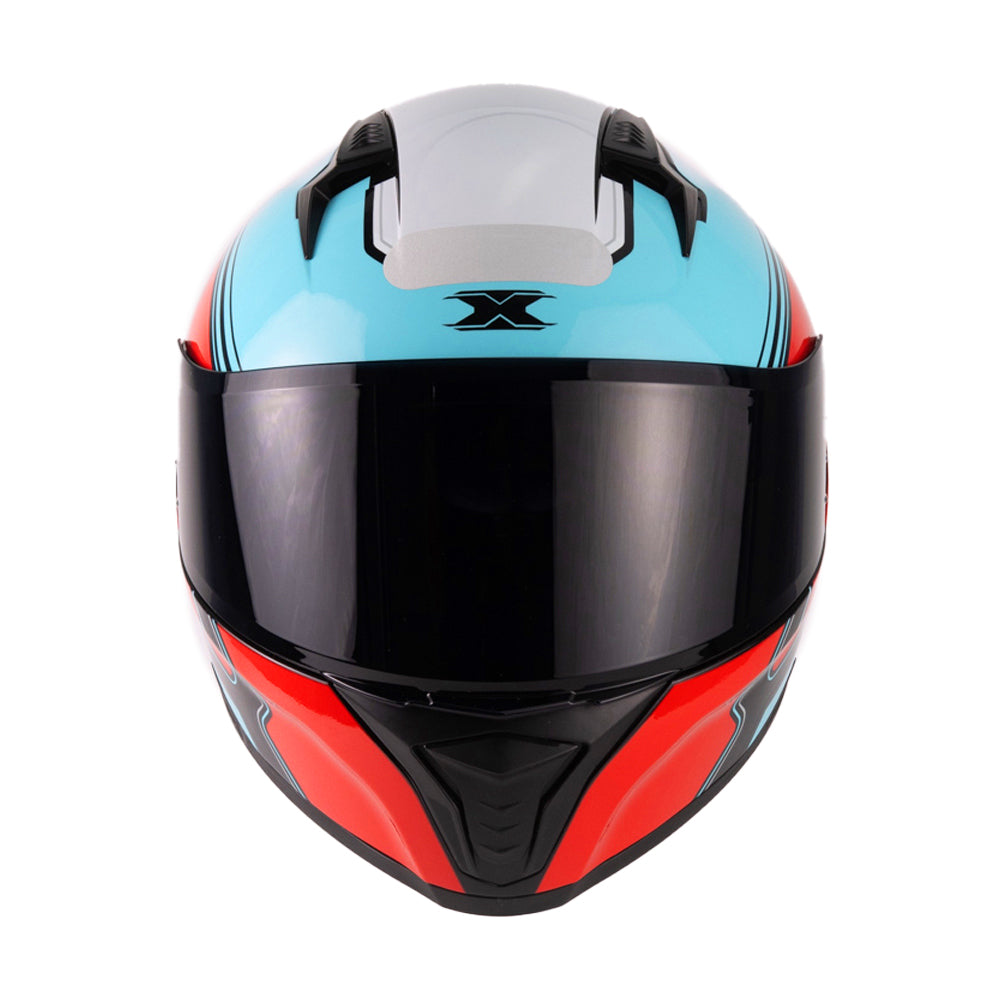 Capacete Texx Fecha Raptor Hornet Azul Vermelho Branco Brilho