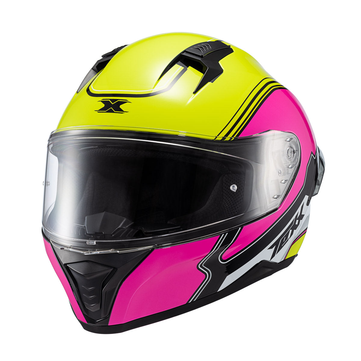 Capacete Texx Fecha Raptor Hornet Verde Rosa Branco Brilho – foto 5