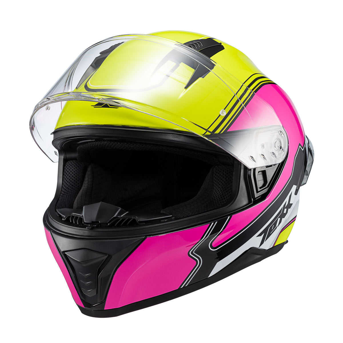Capacete Texx Fecha Raptor Hornet Verde Rosa Branco Brilho – foto 6