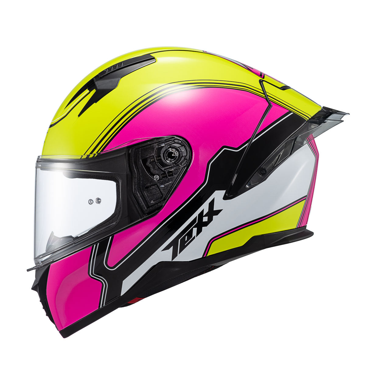 Capacete Texx Fecha Raptor Hornet Verde Rosa Branco Brilho – foto 9
