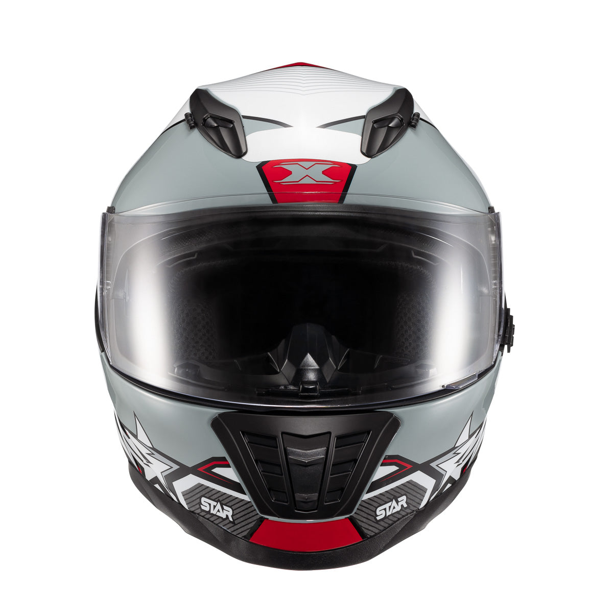 Capacete Texx Fechado Wing Superstar Cinza Vermelho Branco Fosco – foto 1
