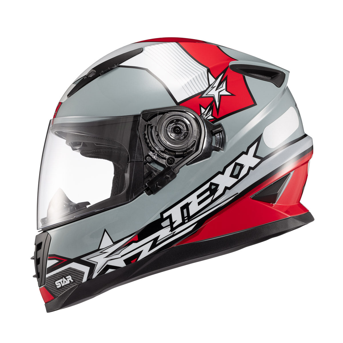 Capacete Texx Fechado Wing Superstar Cinza Vermelho Branco Fosco – foto 3