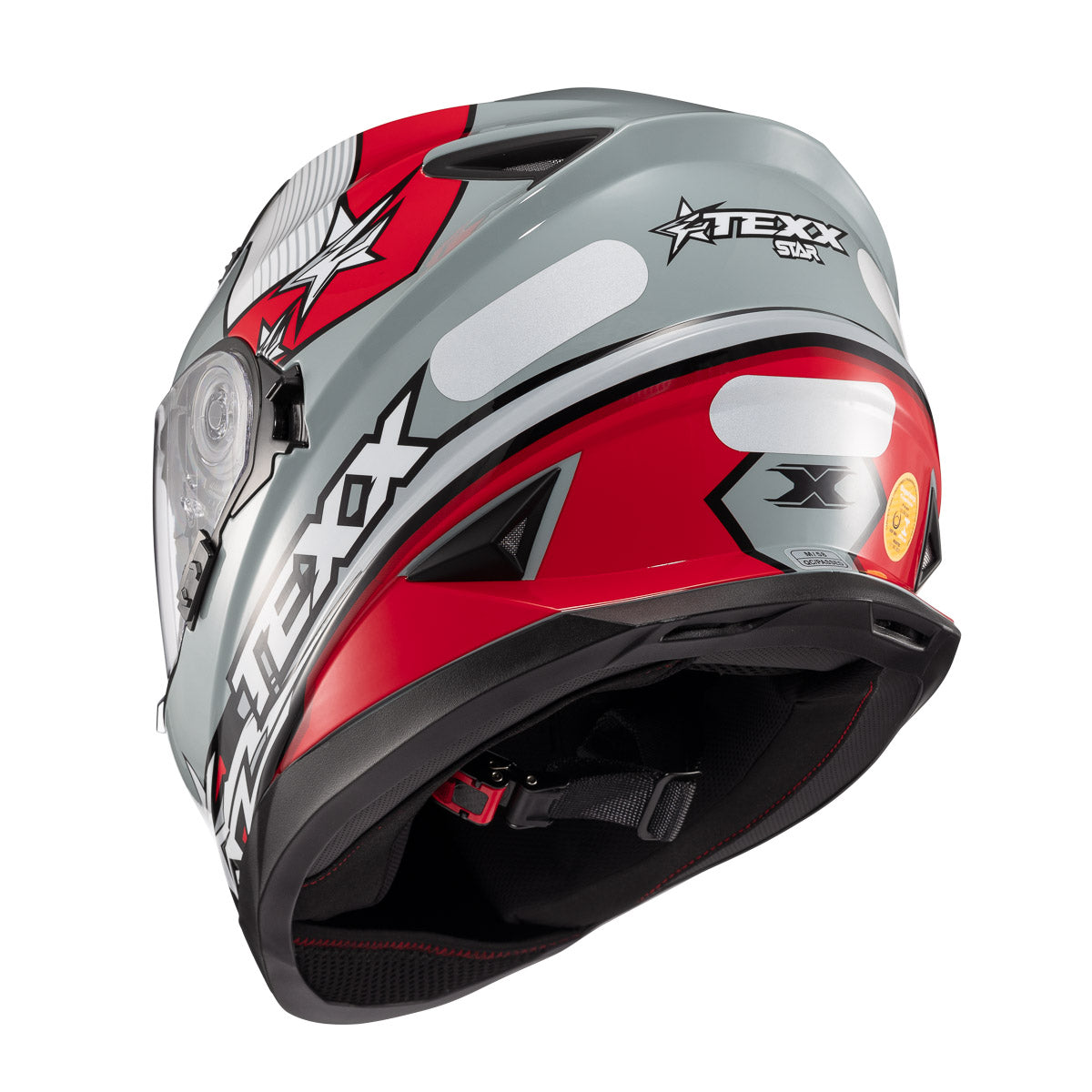 Capacete Texx Fechado Wing Superstar Cinza Vermelho Branco Fosco – foto 4