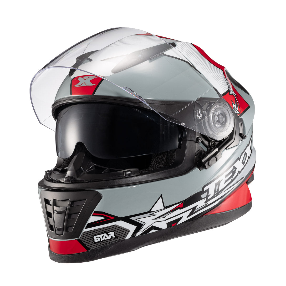 Capacete Texx Fechado Wing Superstar Cinza Vermelho Branco Fosco – foto 7