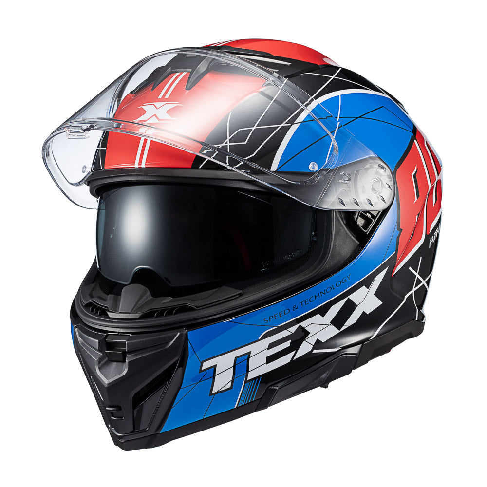 Capacete Texx Fecha Kaiman Vector Azul Vermelho Preto Branco Brilho – foto 6
