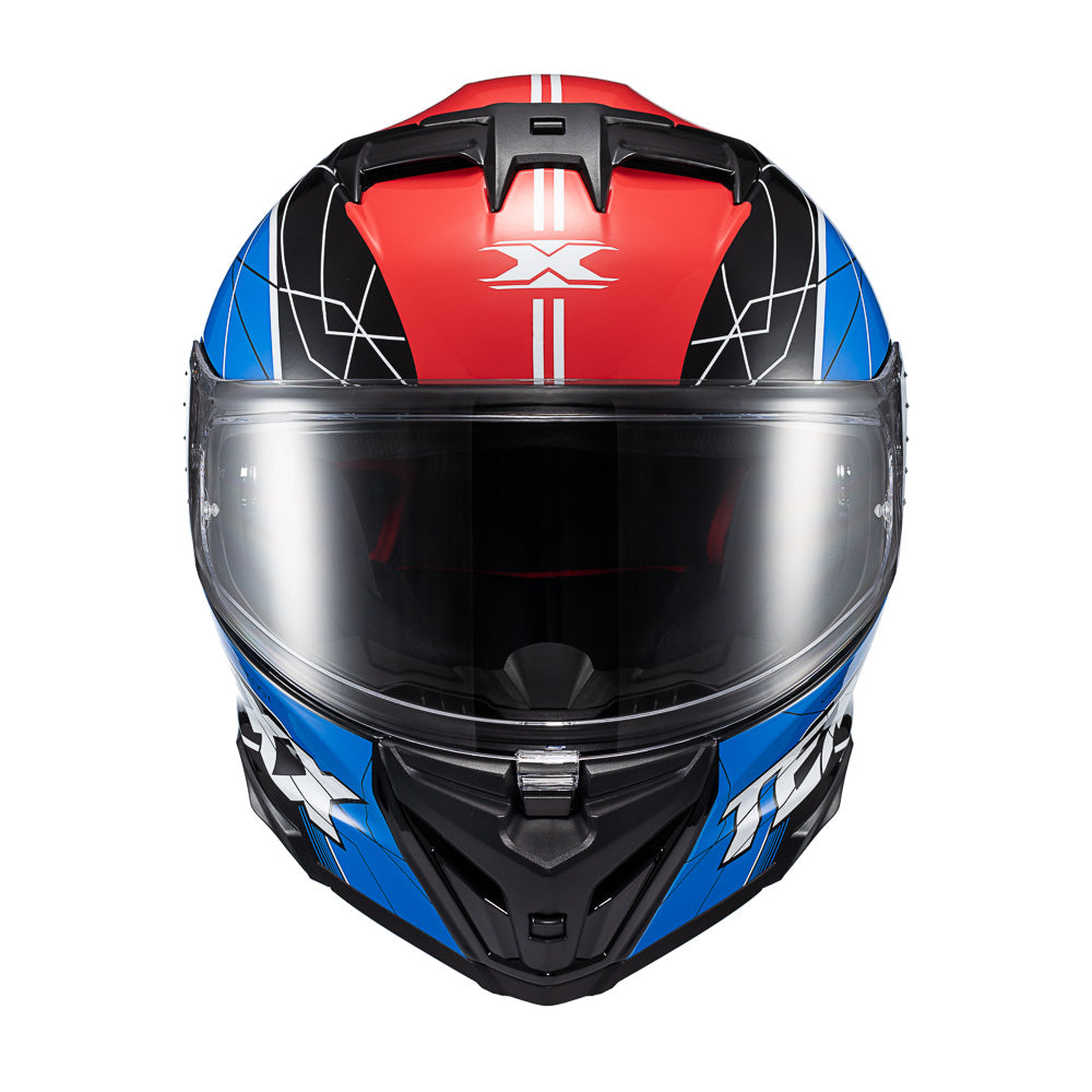 Capacete Texx Fecha Kaiman Vector Azul Vermelho Preto Branco Brilho
