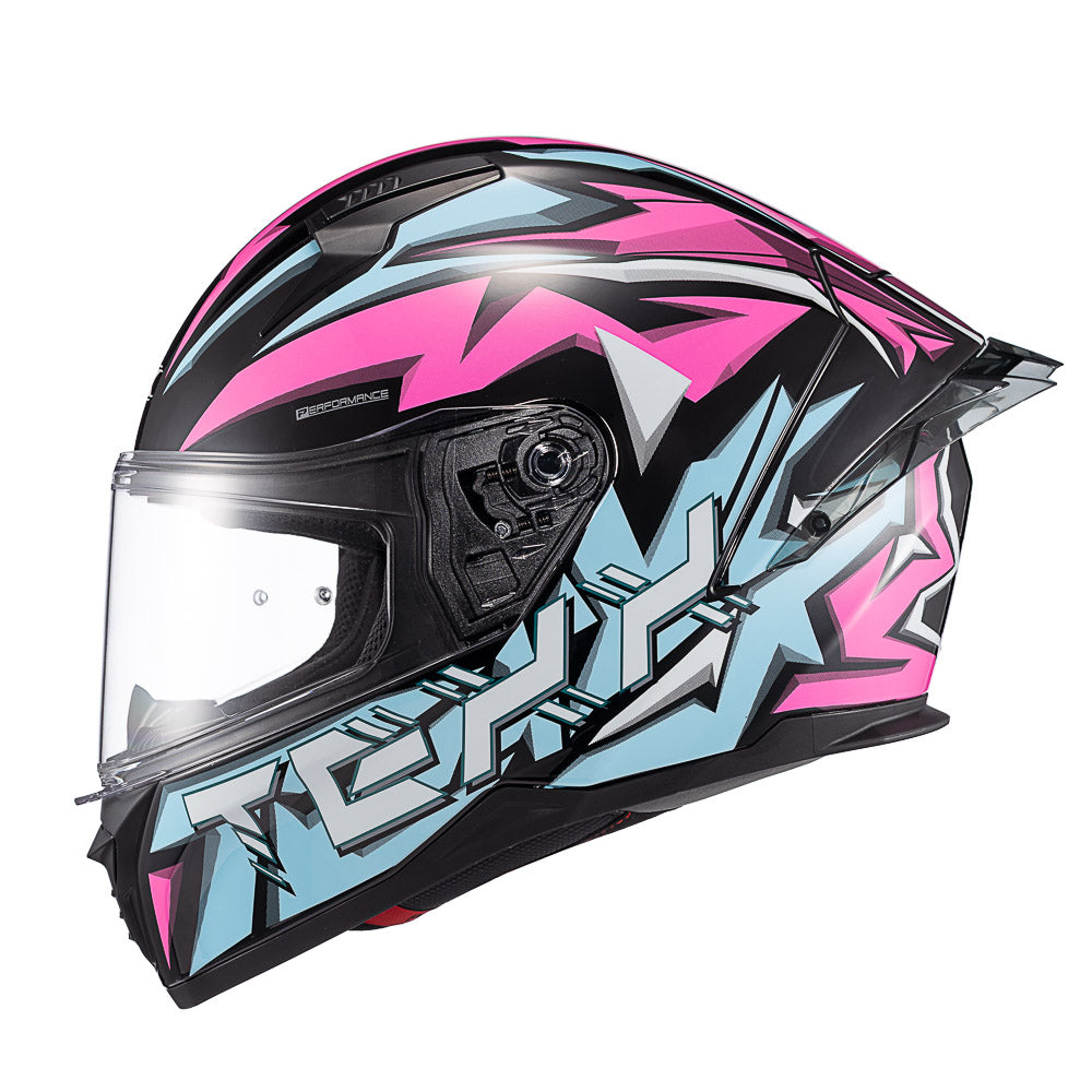 Capacete Texx Fechado Raptor Genesis Azul Rosa Branca Brilho – foto 2
