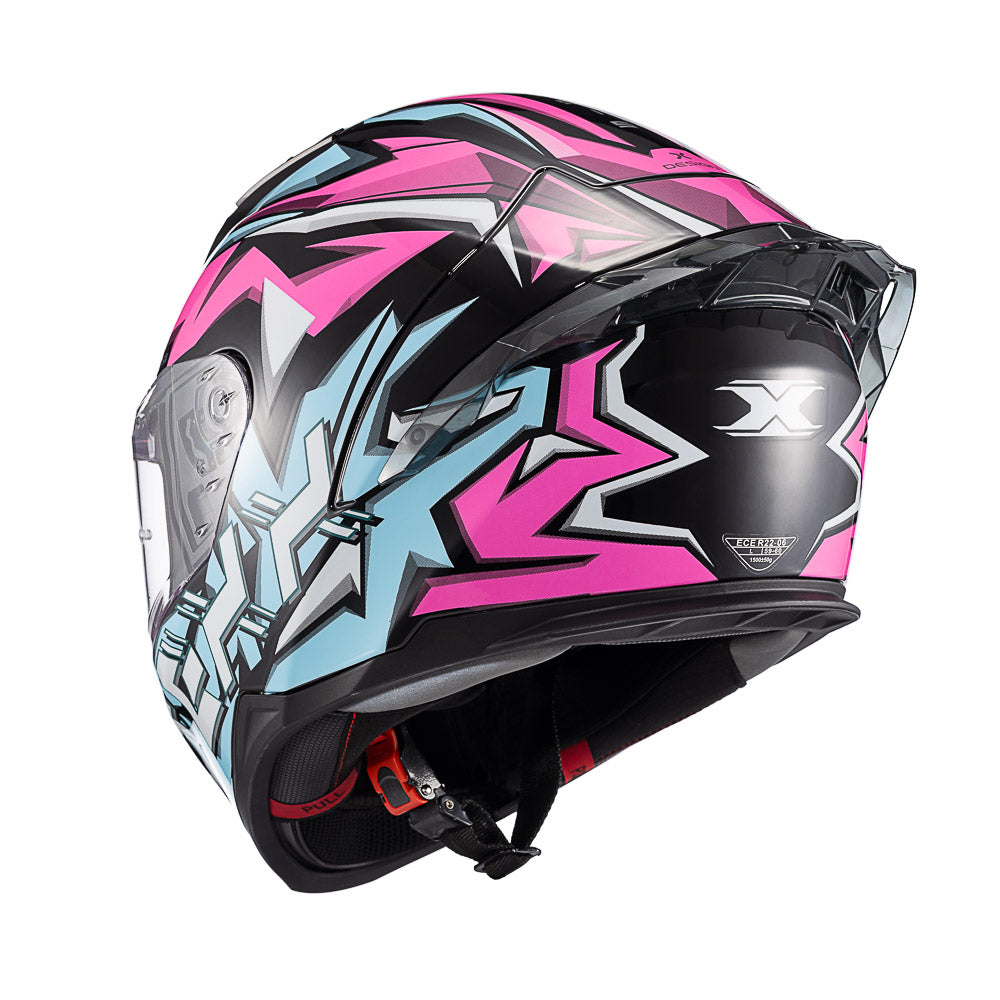 Capacete Texx Fechado Raptor Genesis Azul Rosa Branca Brilho – foto 3