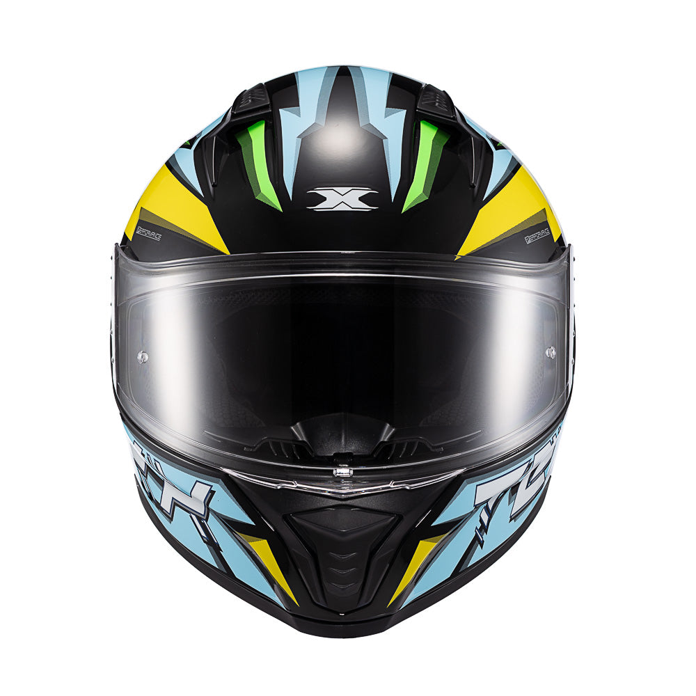 Capacete Texx Fechado Raptor Genesis Azul Amarela Branca Brilho – foto 1