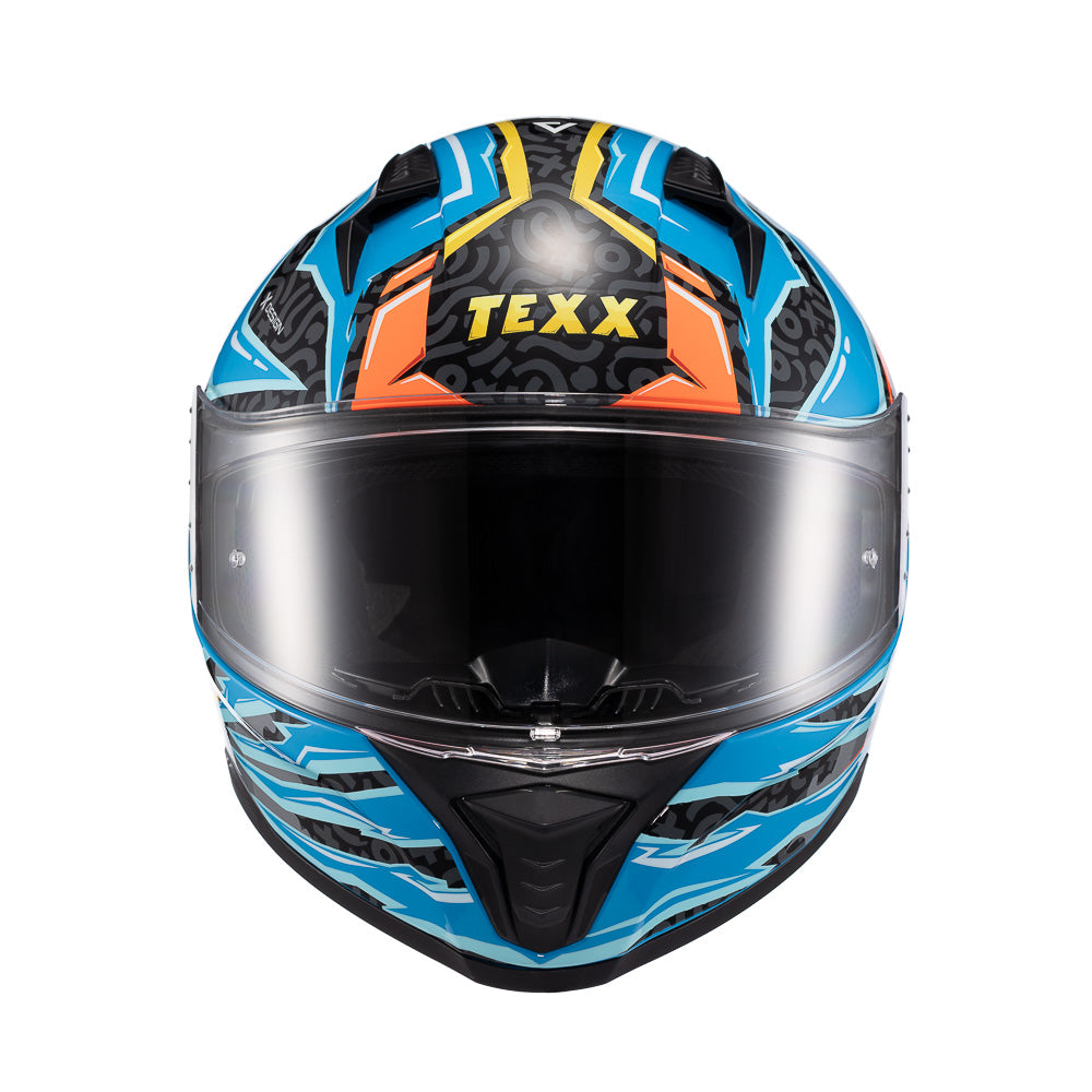 Capacete Texx Fechado Raptor Arcade Azul Vermelha Amarela Brilho – foto 1