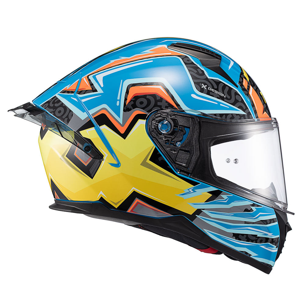 Capacete Texx Fechado Raptor Arcade Azul Vermelha Amarela Brilho – foto 3