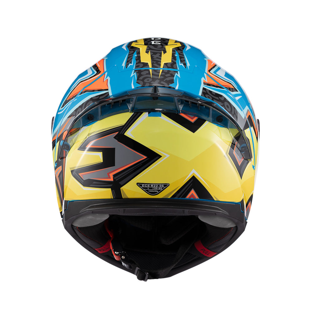 Capacete Texx Fechado Raptor Arcade Azul Vermelha Amarela Brilho – foto 5