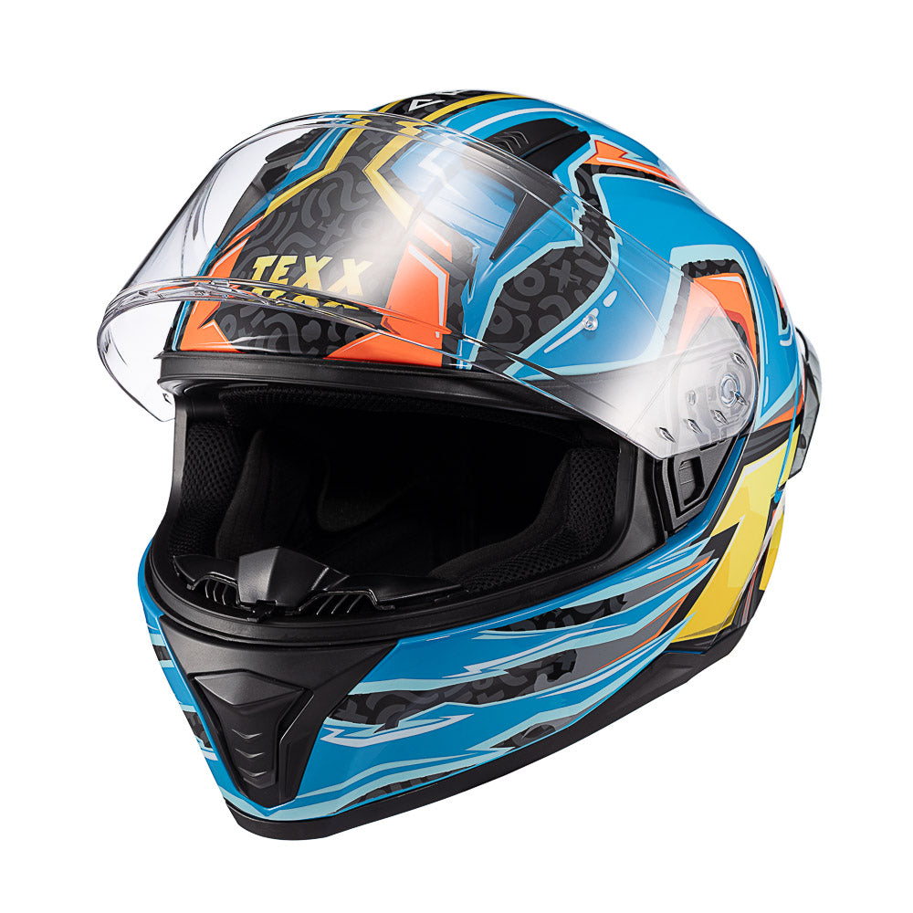 Capacete Texx Fechado Raptor Arcade Azul Vermelha Amarela Brilho – foto 7