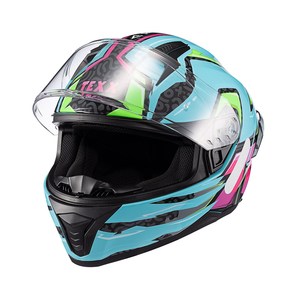 Capacete Texx Fechado Raptor Arcade Azul Verde Rosa Brilho – foto 7