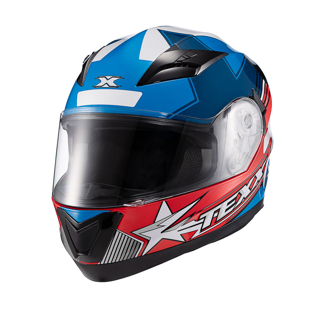 Capacete Texx Strike Superstar Azul Vermelho Branco Brilho – foto 5