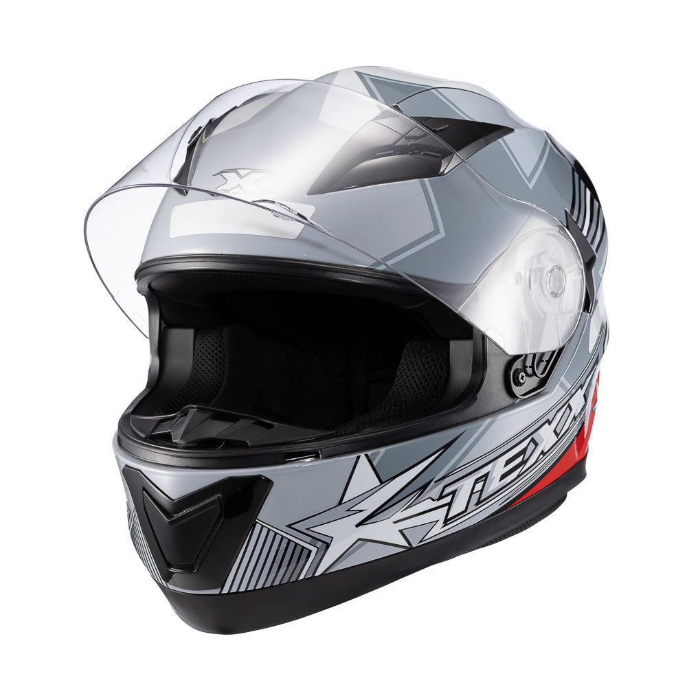 Capacete Texx Strike Superstar Cinza Vermelho Branco Brilho – foto 6