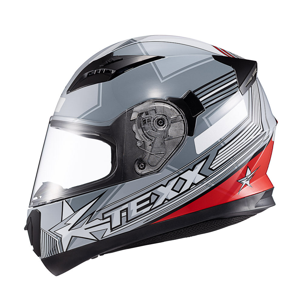 Capacete Texx Strike Superstar Cinza Vermelho Branco Brilho – foto 9