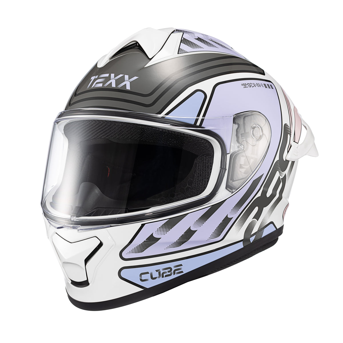 Capacete Texx Fechado Spihe Cube Rosa Lilas Branco – foto 5