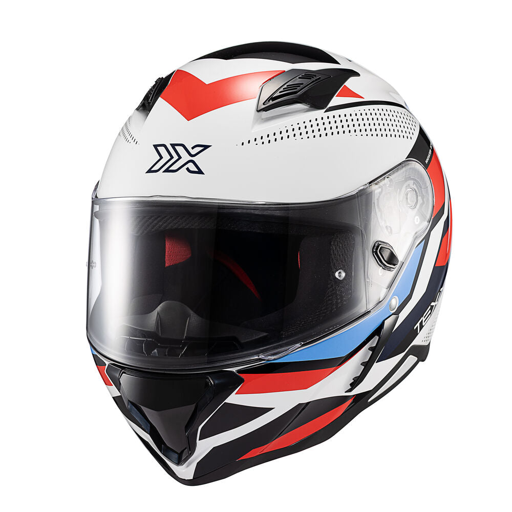 Capacete Texx Fechado Hunter Ark Preto Vermelho Azul e Branco Brilho – foto 5