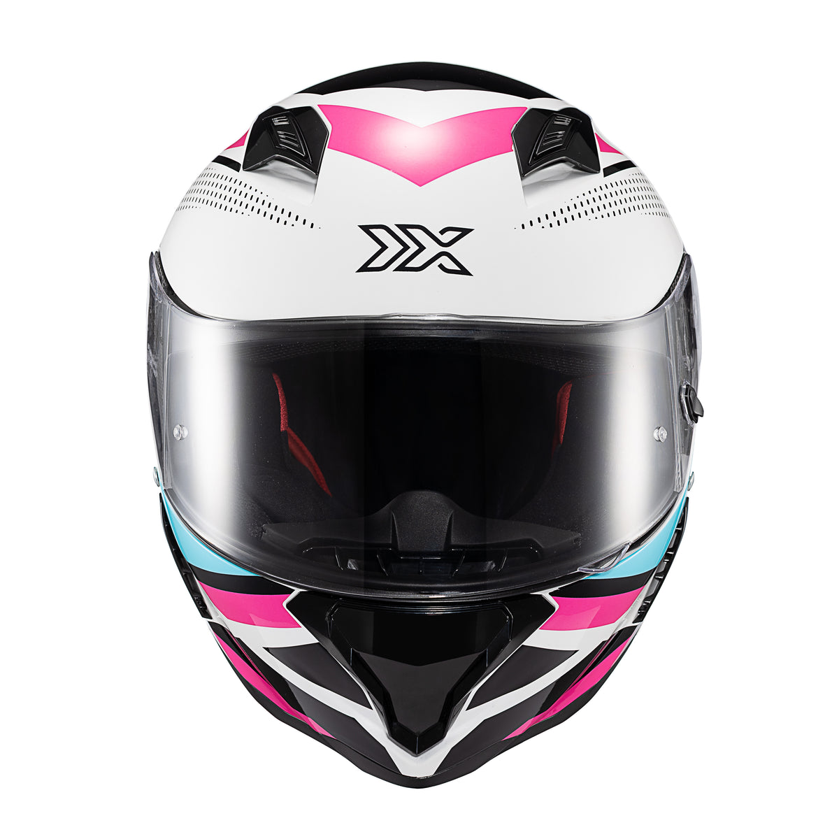 Capacete Texx Fechado Hunter Ark Preto Rosa Azul Tiffany e Branco Brilho – foto 1
