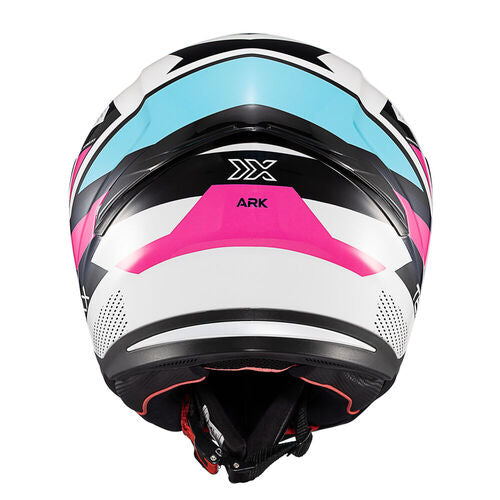 Capacete Texx Fechado Hunter Ark Preto Rosa Azul Tiffany e Branco Brilho – foto 4