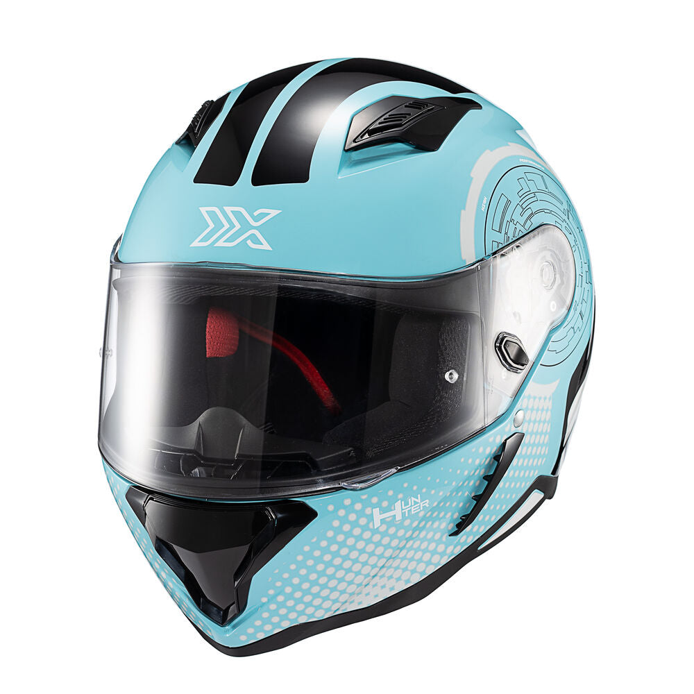 Capacete Texx Fechado Hunter Draco Preto Azul Tiffany Branco e Cinza Brilho – foto 5