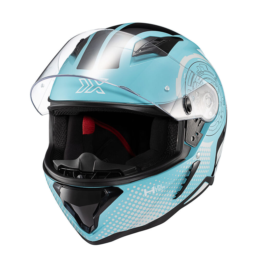 Capacete Texx Fechado Hunter Draco Preto Azul Tiffany Branco e Cinza Brilho – foto 6