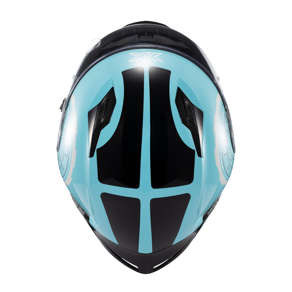 Capacete Texx Fechado Hunter Draco Preto Azul Tiffany Branco e Cinza Brilho – foto 7