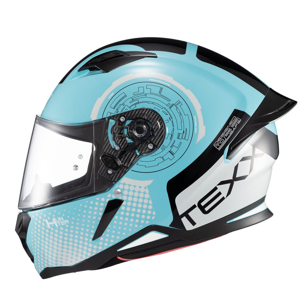 Capacete Texx Fechado Hunter Draco Preto Azul Tiffany Branco e Cinza Brilho – foto 9