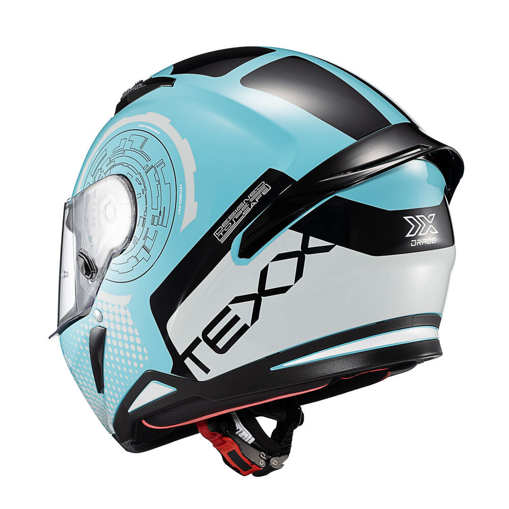 Capacete Texx Fechado Hunter Draco Preto Azul Tiffany Branco e Cinza Brilho – foto 10