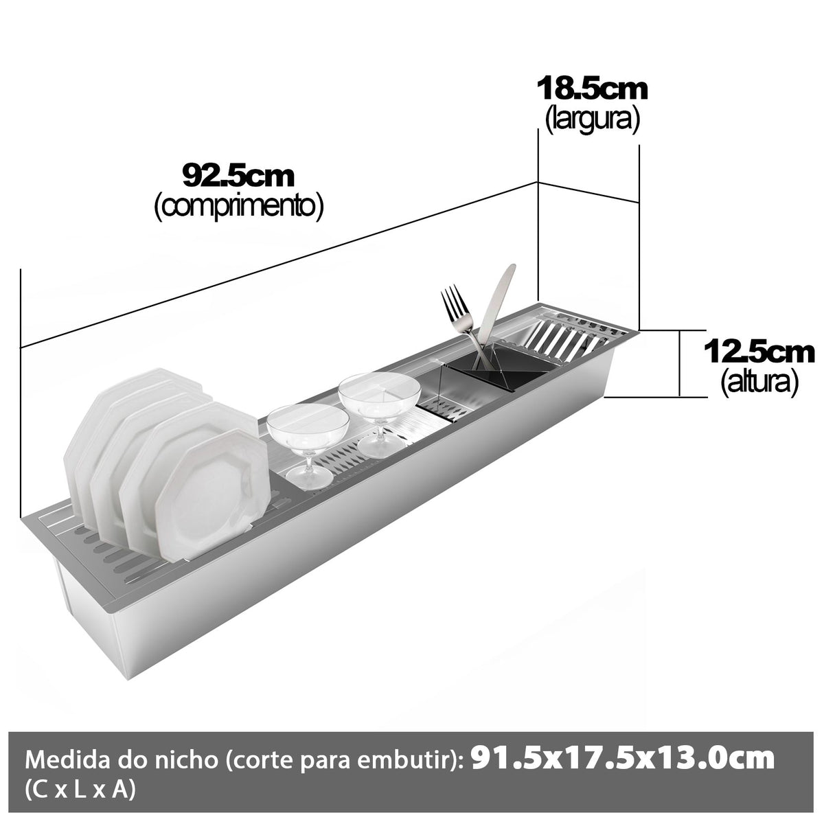 Calha Úmida de Embutir Inox Saro CL90 90 cm com 5 Módulos