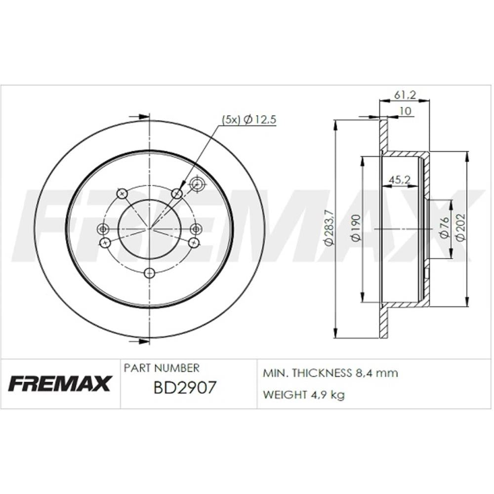 Disco de Freio Sólido Traseiro Fremax BD2907 Caixa com 2 Kia Sportage, Hyundai Tucson/Santa FÉ/Trajet